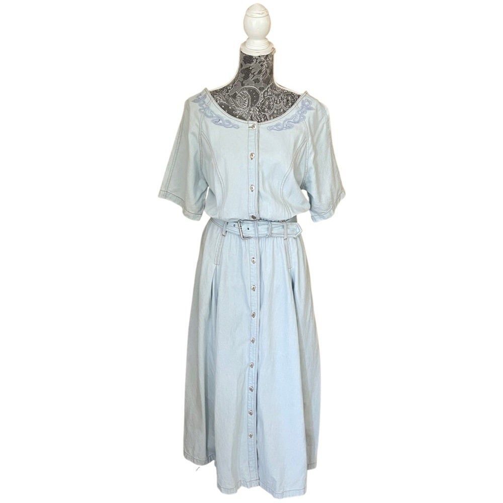 Vintage 90s Together Denim Belted Maxi Dress Size 10